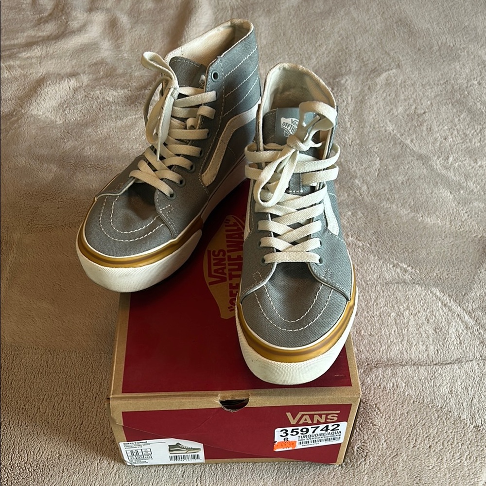 Vans Aqua and White High-Top Sneakers